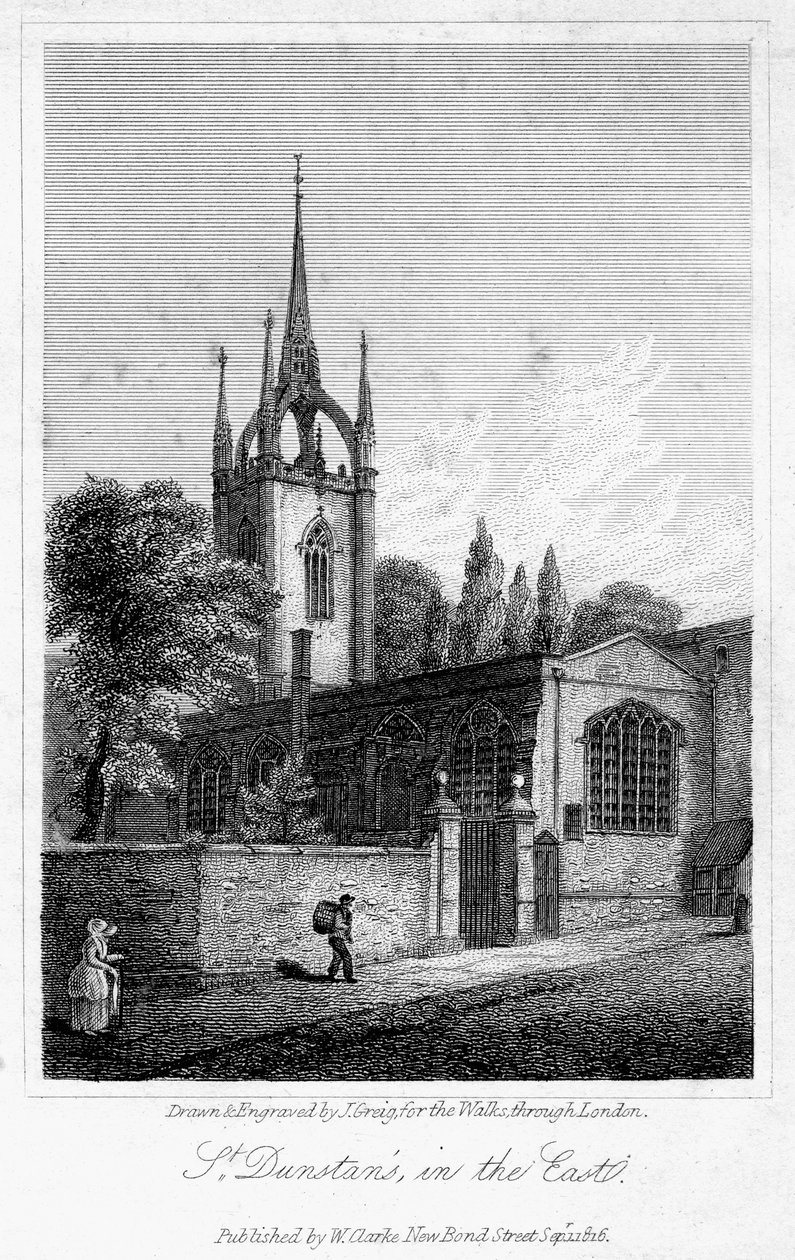 Iglesia de San Dunstan en el Este, Ciudad de Londres, 1816 de J. Greig