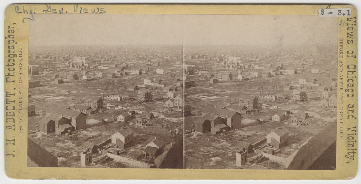 Estereografía de la vista al nornoroeste desde la Torre de Agua después del incendio de Chicago de 1871, 1871 de J. H. Abbott