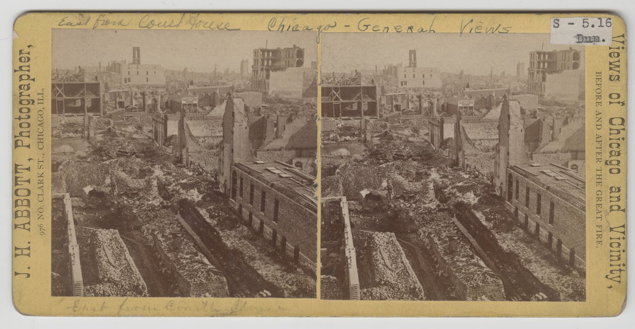 Vista hacia el este desde el juzgado después del incendio de Chicago de 1871 de J. H. Abbott