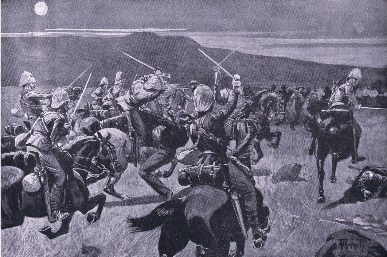 Carga a la luz de la luna de los 19º Húsares cerca de Steenkampberg, ilustración de 
