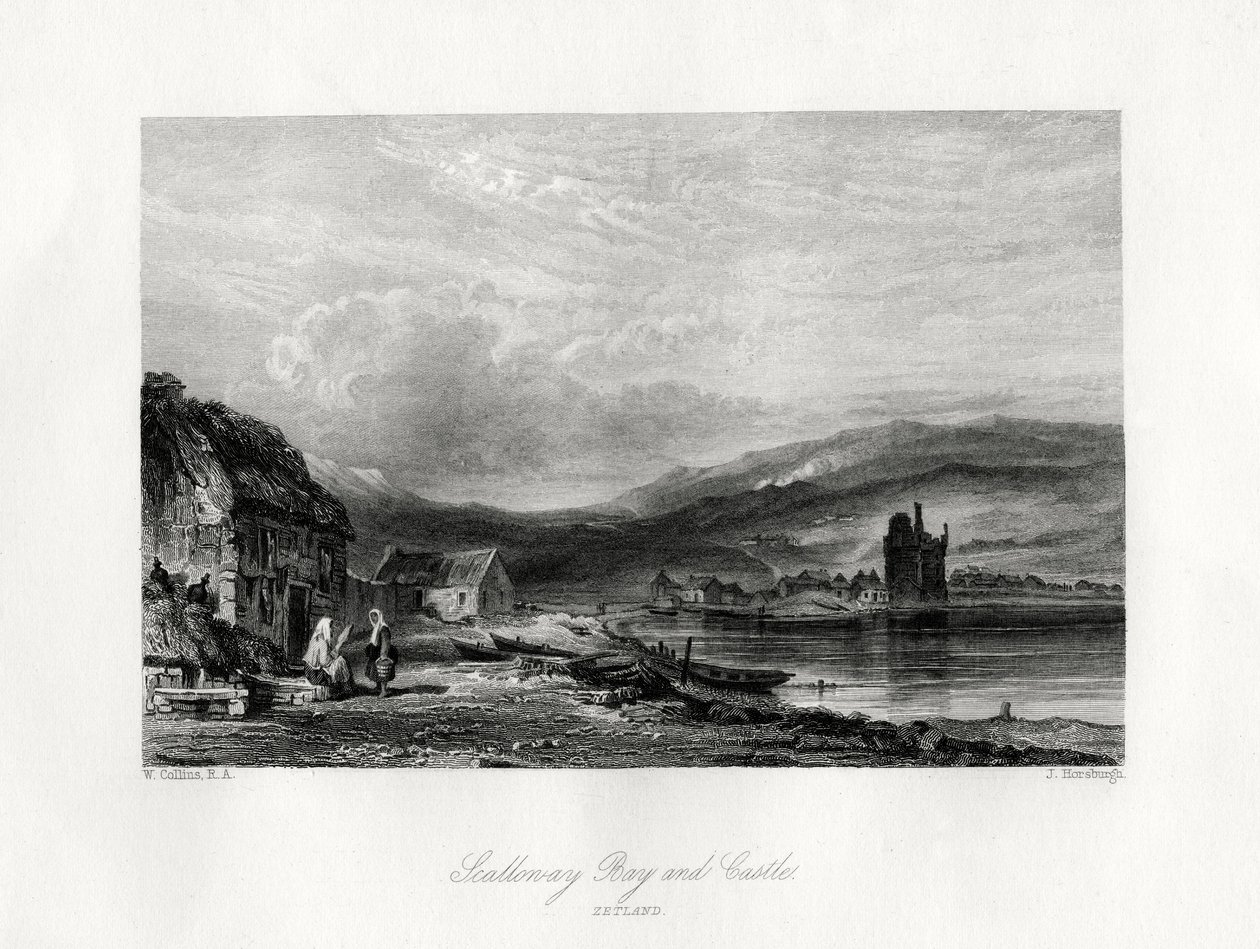 Bahía de Scalloway y castillo, Zetland, siglo XIX de J. Horsburgh