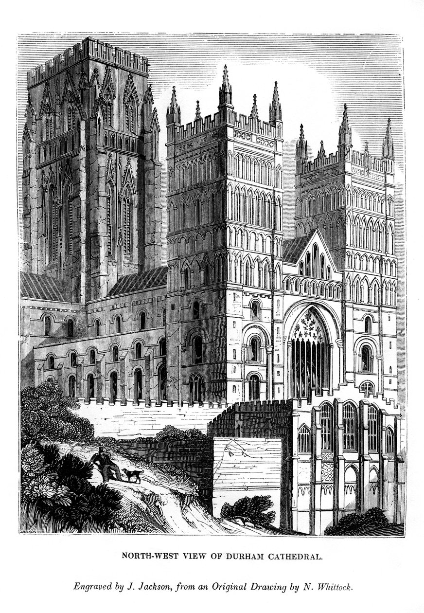Vista noroeste de la Catedral de Durham, 1843 de J. Jackson