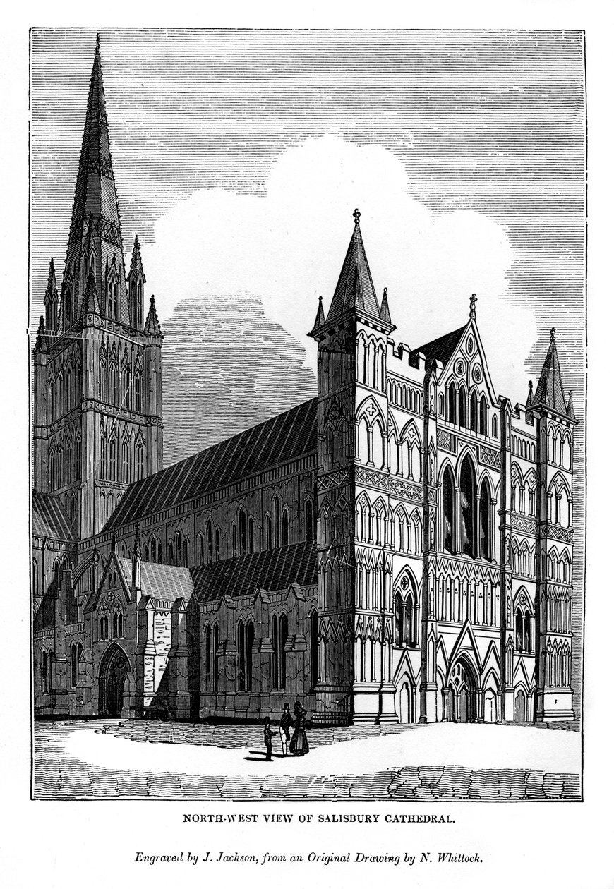 Vista noroeste de la Catedral de Salisbury, 1843 de J. Jackson