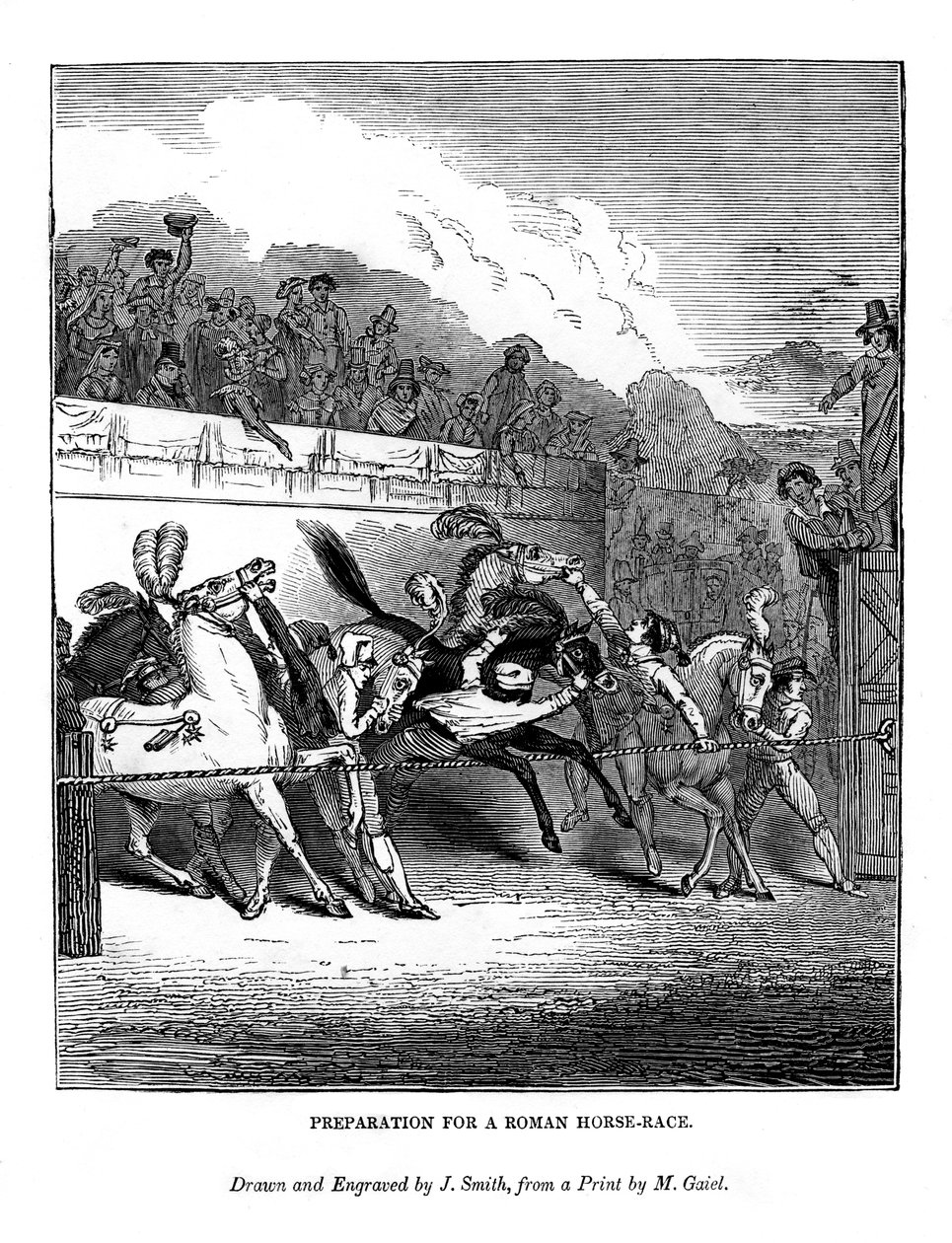 Preparación para una carrera de caballos romana, 1843 de J. Jackson