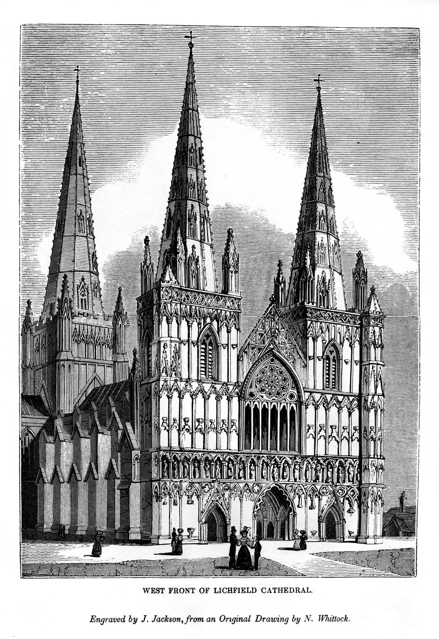 Frente Oeste de la Catedral de Lichfield, 1843 de J. Jackson