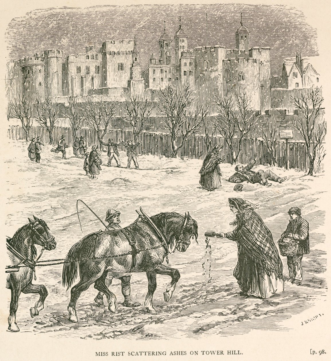 Miss Rist esparciendo cenizas en Tower Hill, Londres de J Knight