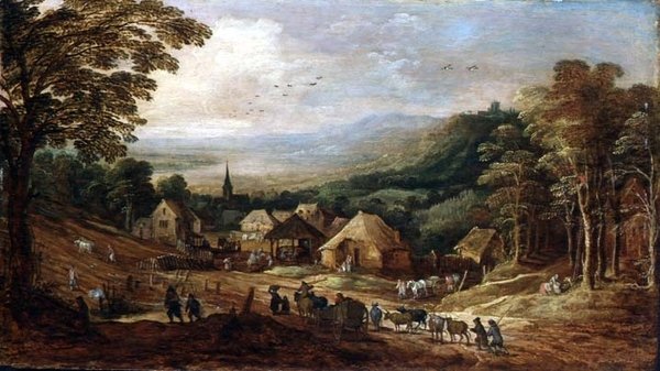 Paisaje otoñal con campesinos de J. and Momper J. de Brueghel