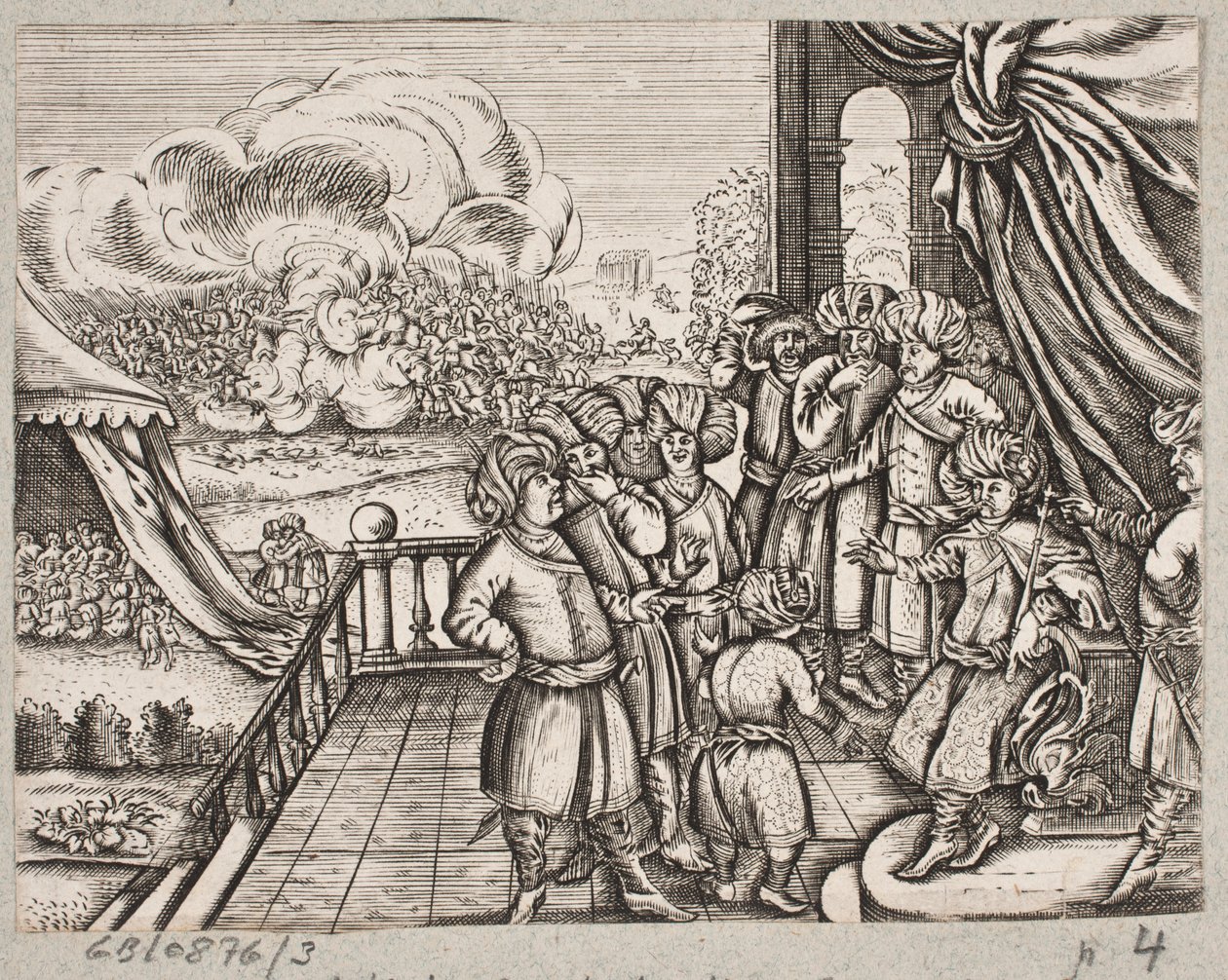 Ilustración para Adam Olearius, "Persianischer Rosenthal von einem Sinnreichen Poeten Schich Saadi [...]", Schleswig 1660 de J. Muller