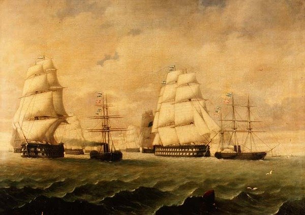 Una flota de batalla y remolcadores de J. Murray