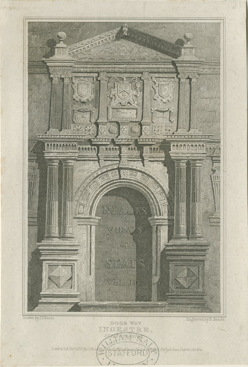 Ingestre Hall - Puerta (grabado) de John Preston Neale