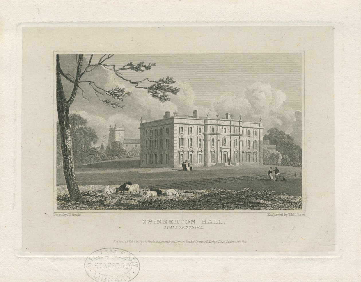 Swynnerton Hall: grabado, nd [c 1821] de John Preston Neale