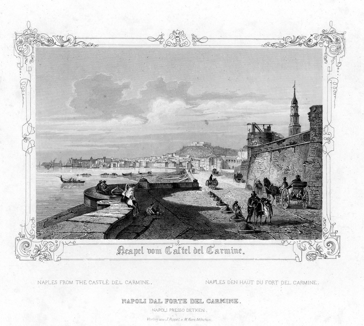 Nápoles desde el Castillo Carmine, Italia, siglo XIX de J. Poppel