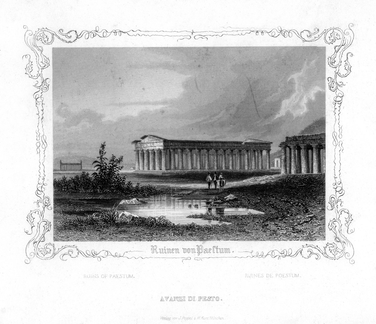 Ruinas de Paestum, Italia, siglo XIX de J. Poppel