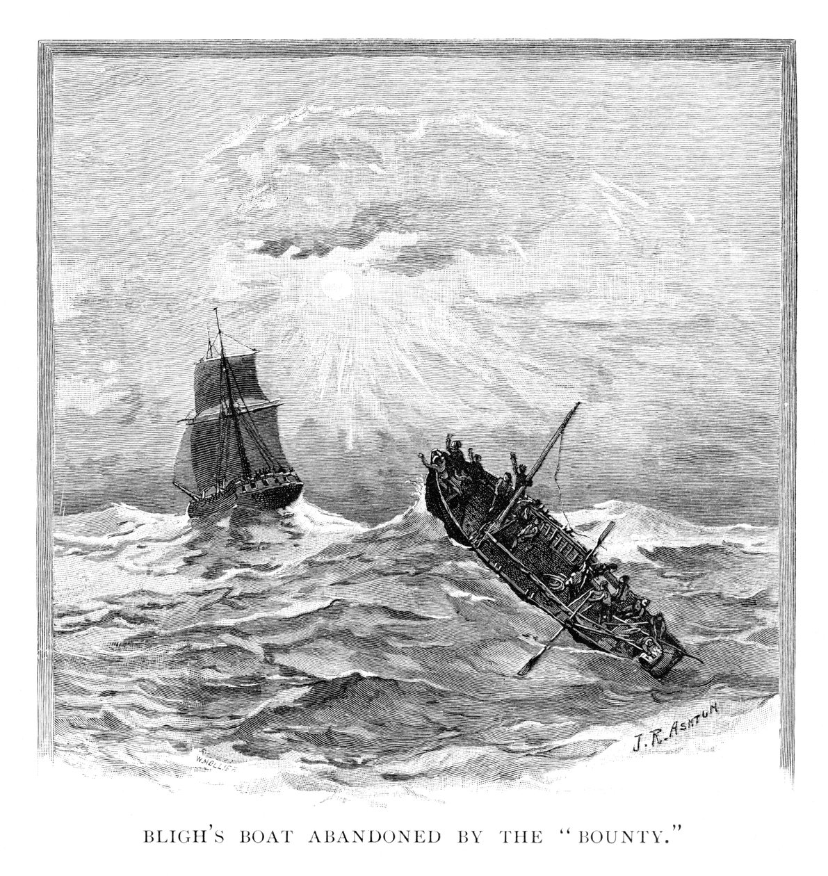 El barco del Capitán Bligh abandonado por el Bounty, 1789 de J. R. Ashton