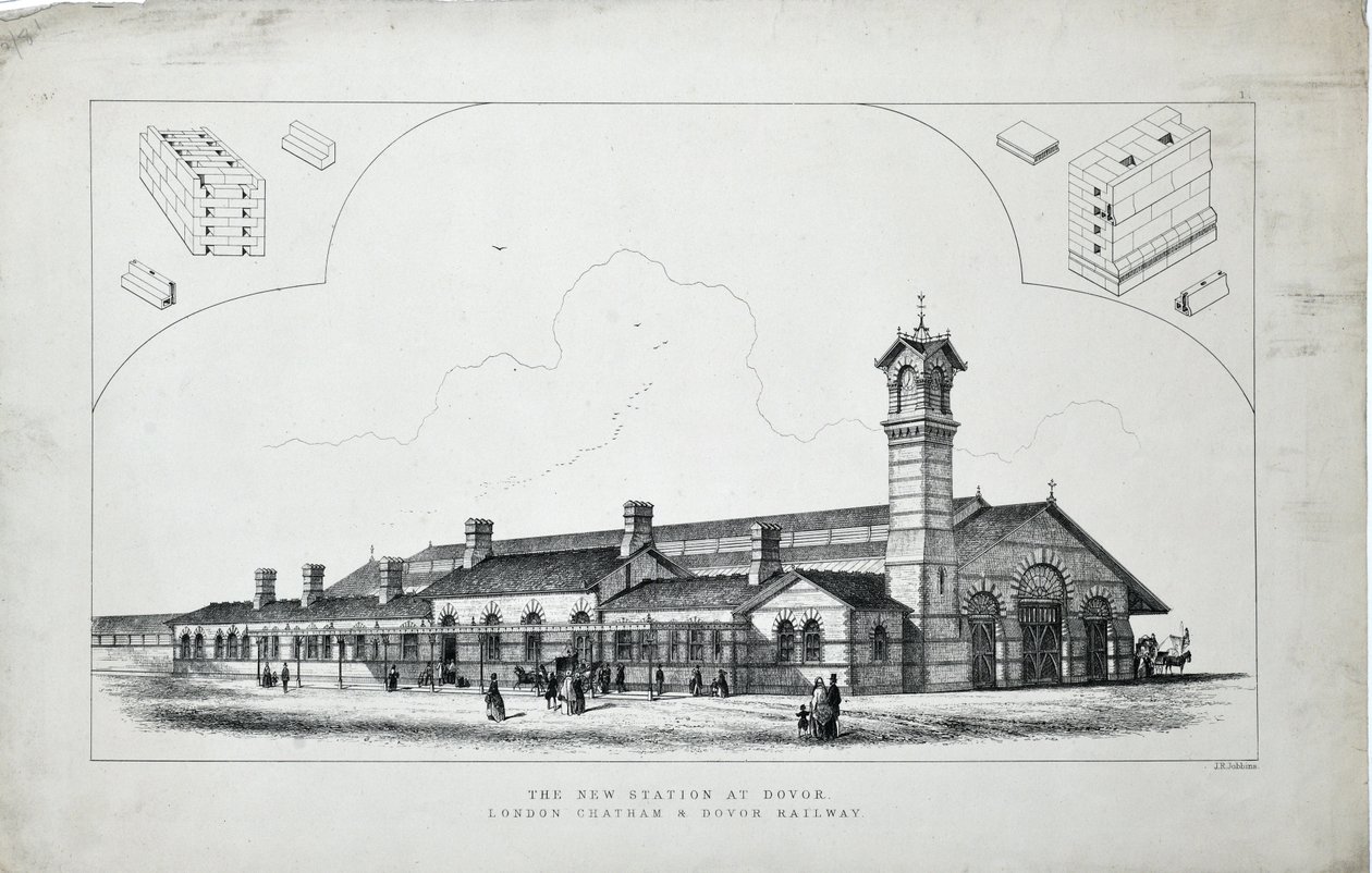 Nueva estación en Dovor (sic). Ferrocarril de Londres, Chatham y Dovor. 1860 (aguafuerte sobre papel) de J. R. Jobbins