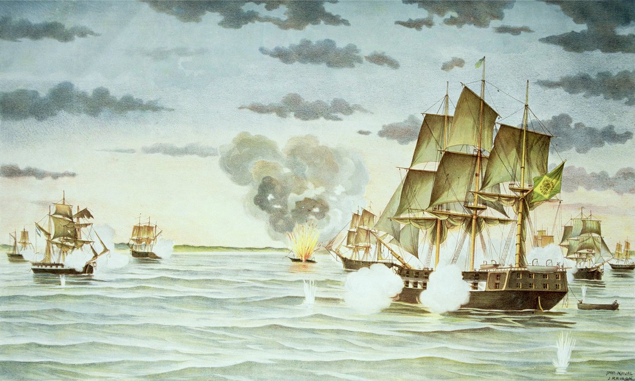 La Batalla de Quilmes durante la Guerra Cisplatina (1825-28) entre Uruguay y Brasil (grabado) de J. Raison
