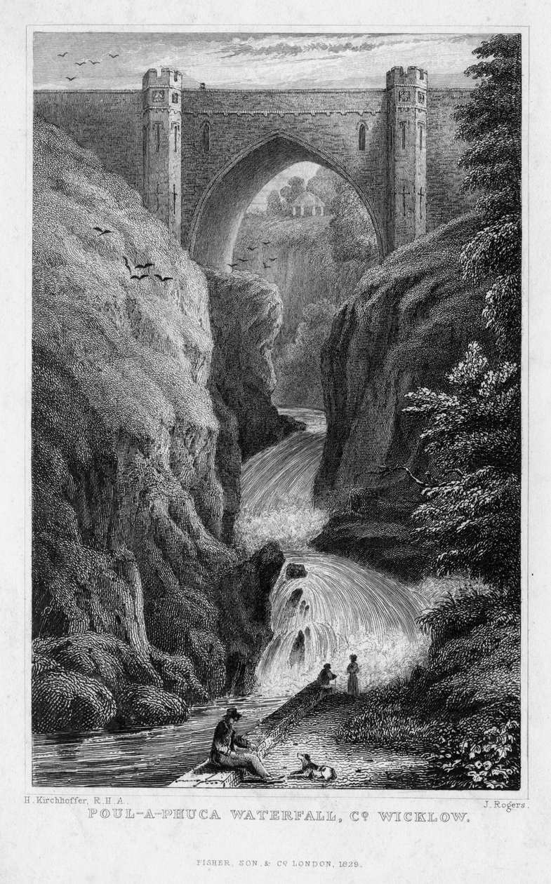 Cascada Poul a Phuca, Condado de Wicklow, 1829 de J. Rogers