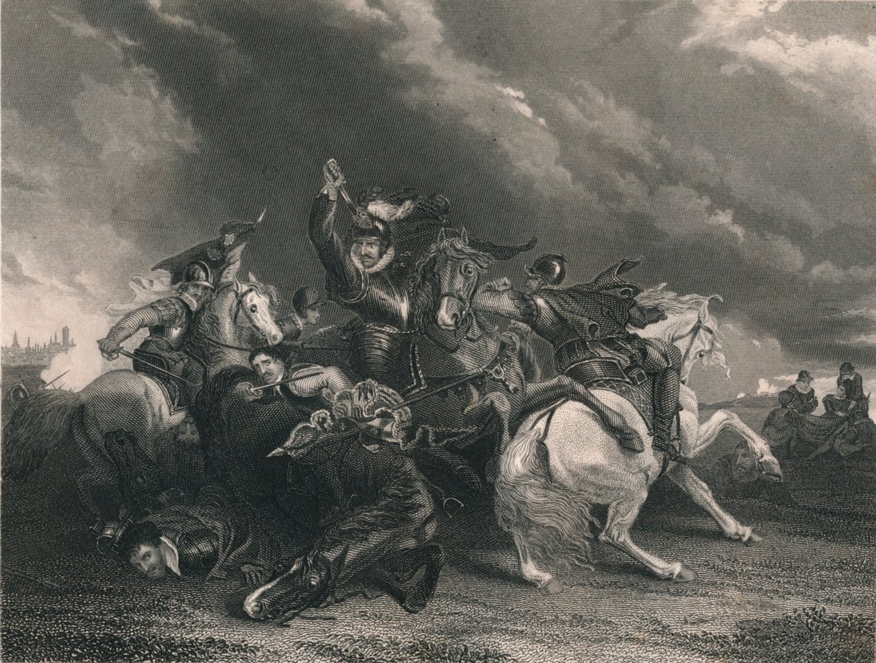 Sir William Russell en la Batalla de Zutphen, 1586, c. 1830s de J. Rogers