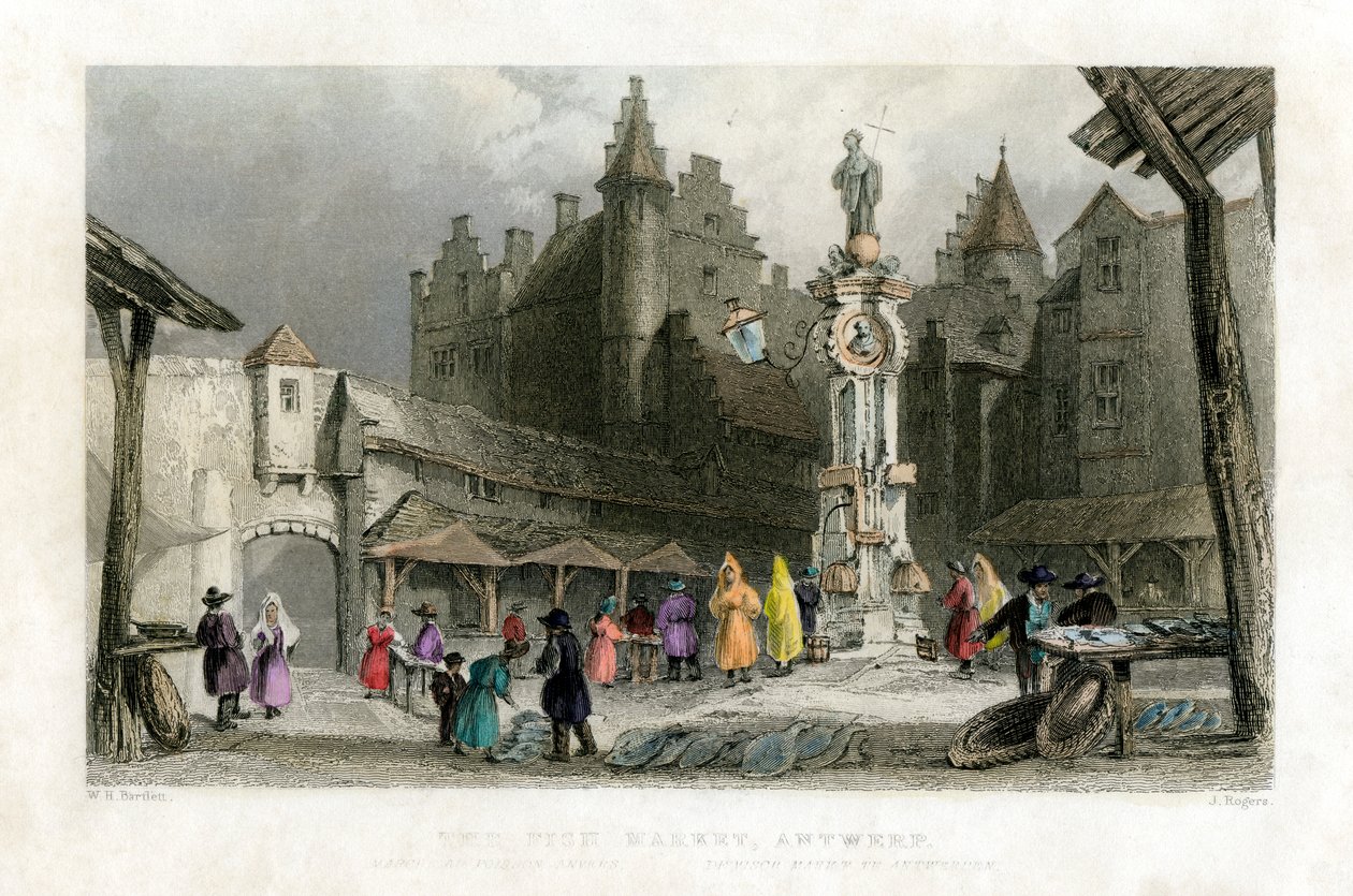 El mercado de pescado, Amberes, Bélgica, siglo XIX de J. Rogers