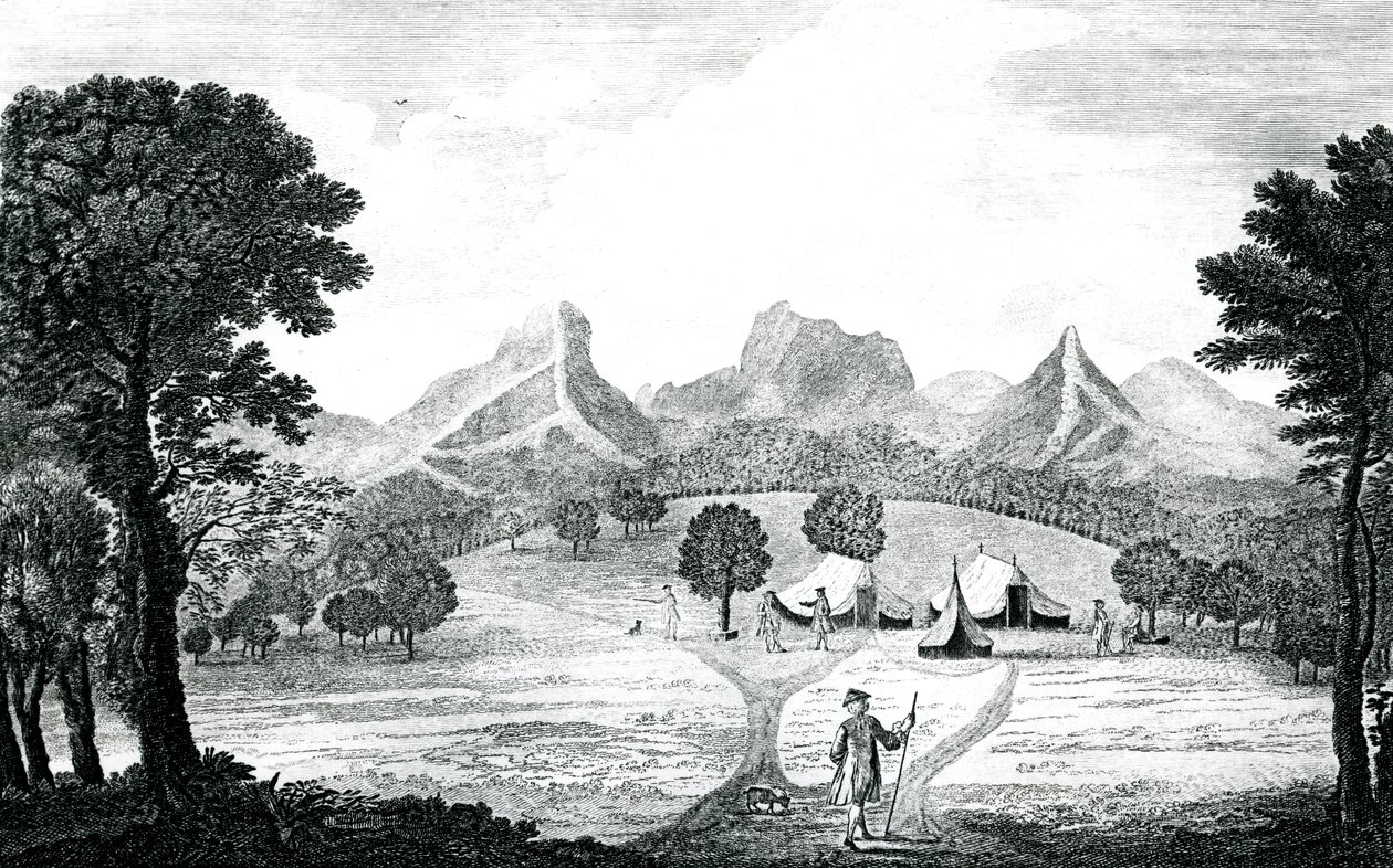 Vista de la tienda del comodoro en la isla de Juan Fernández, c.1745 de J. S. Mason