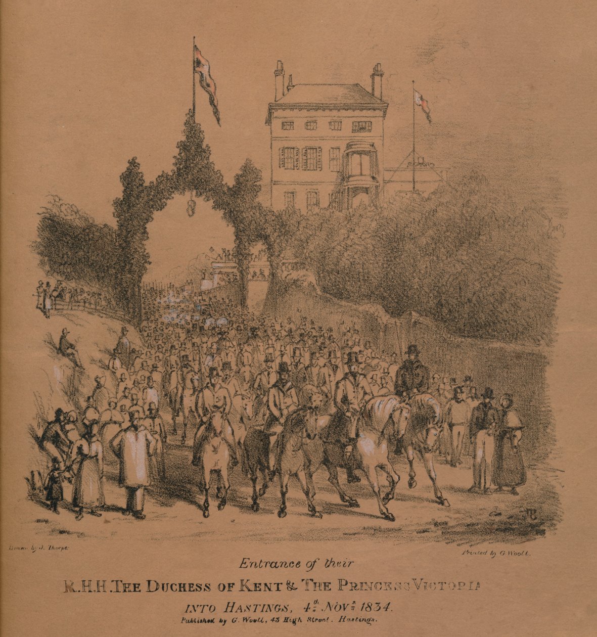 Entrada de sus A.A.R.R. La Duquesa de Kent y La Princesa Victoria en Hastings de J. Thorpe