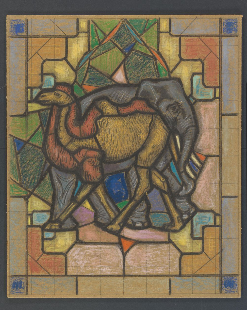 Diseño para una vidriera con un camello y un elefante de Jaap Weyand