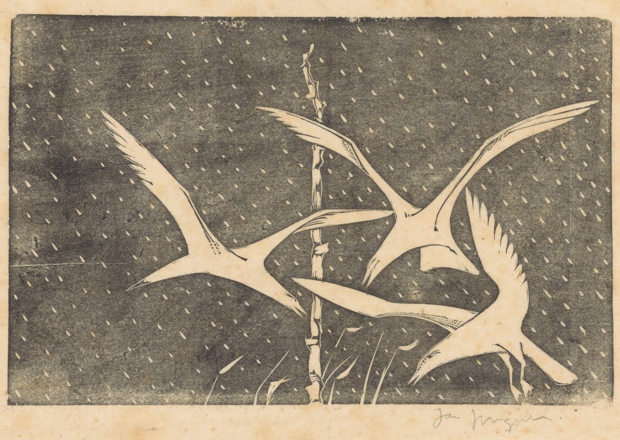 Tres pájaros volando bajo la lluvia de Jac Jongert (signed by artist)