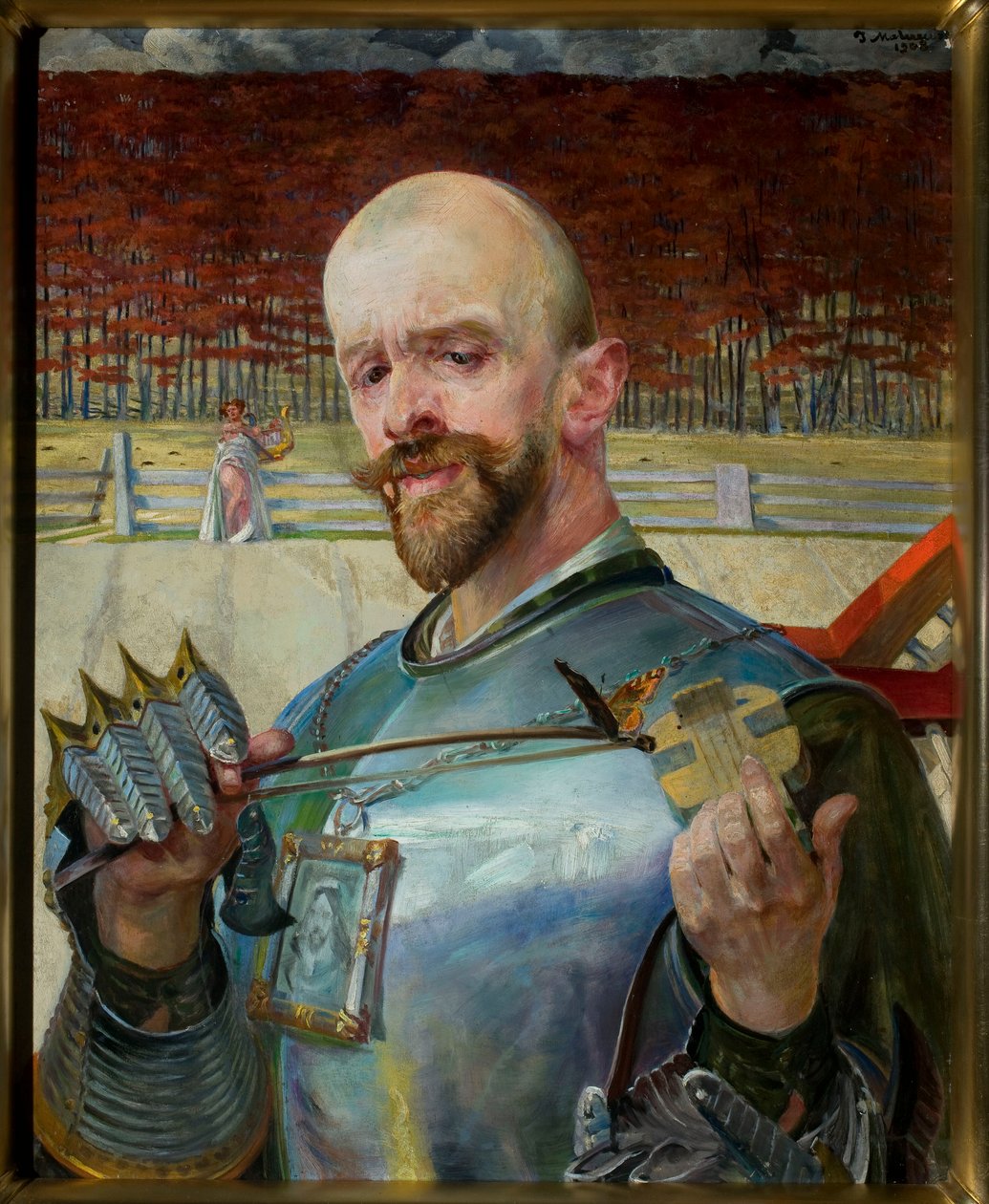 Autorretrato con armadura y un violín pequeño de Jacek Malczewski