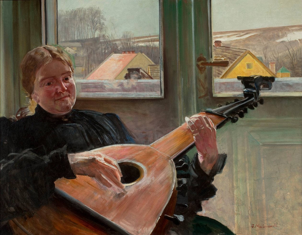 Retrato de Helena, hermana del artista, con un laúd de Jacek Malczewski
