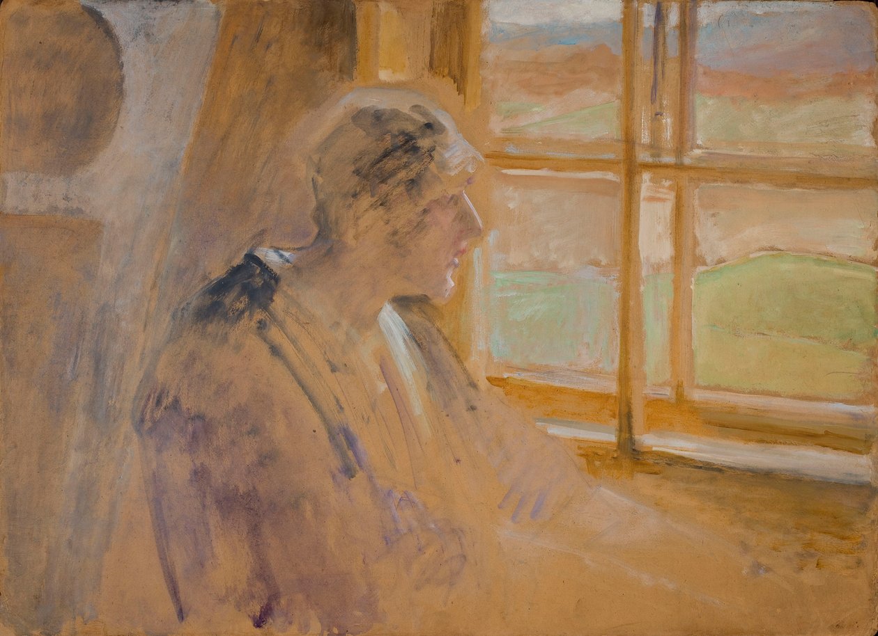 Boceto de una mujer en una ventana de Jacek Malczewski