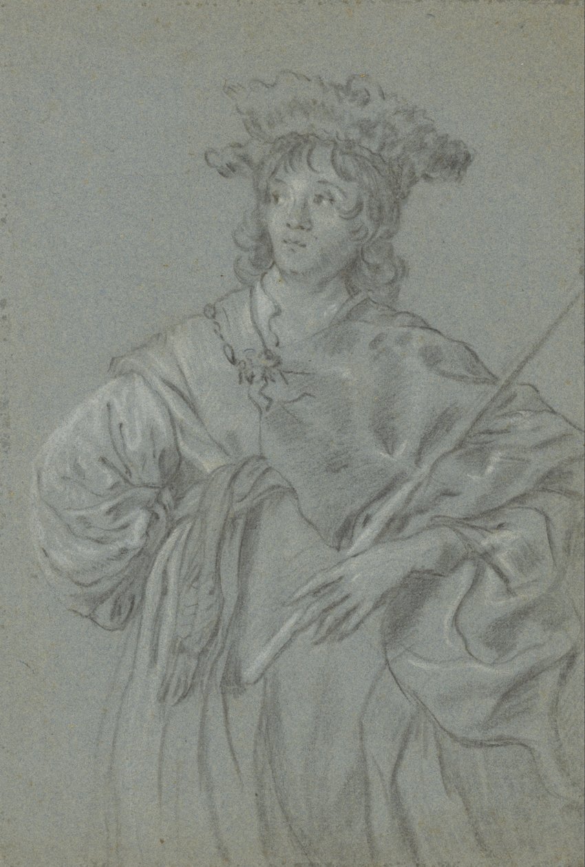 Un Joven con Sombrero de Piel Sosteniendo un Bastón (recto); Estudio de la Cabeza de un Hombre con un Collar Blanco (detalle) de Jacob Adriaensz Backer
