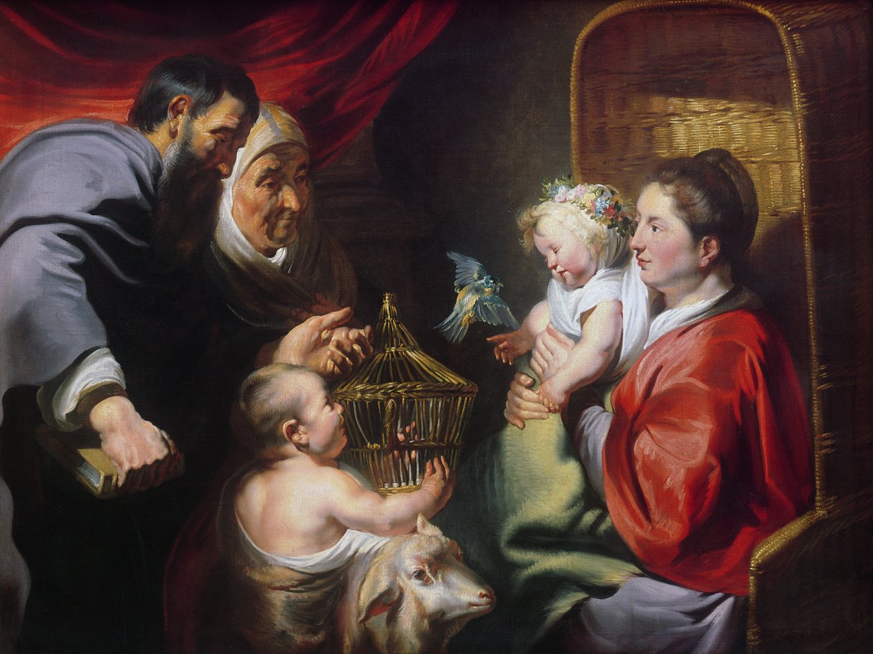 La Virgen y el Niño con San Zacarías, Santa Isabel y San Juan Bautista, c.1620 de Jacob Jordaens