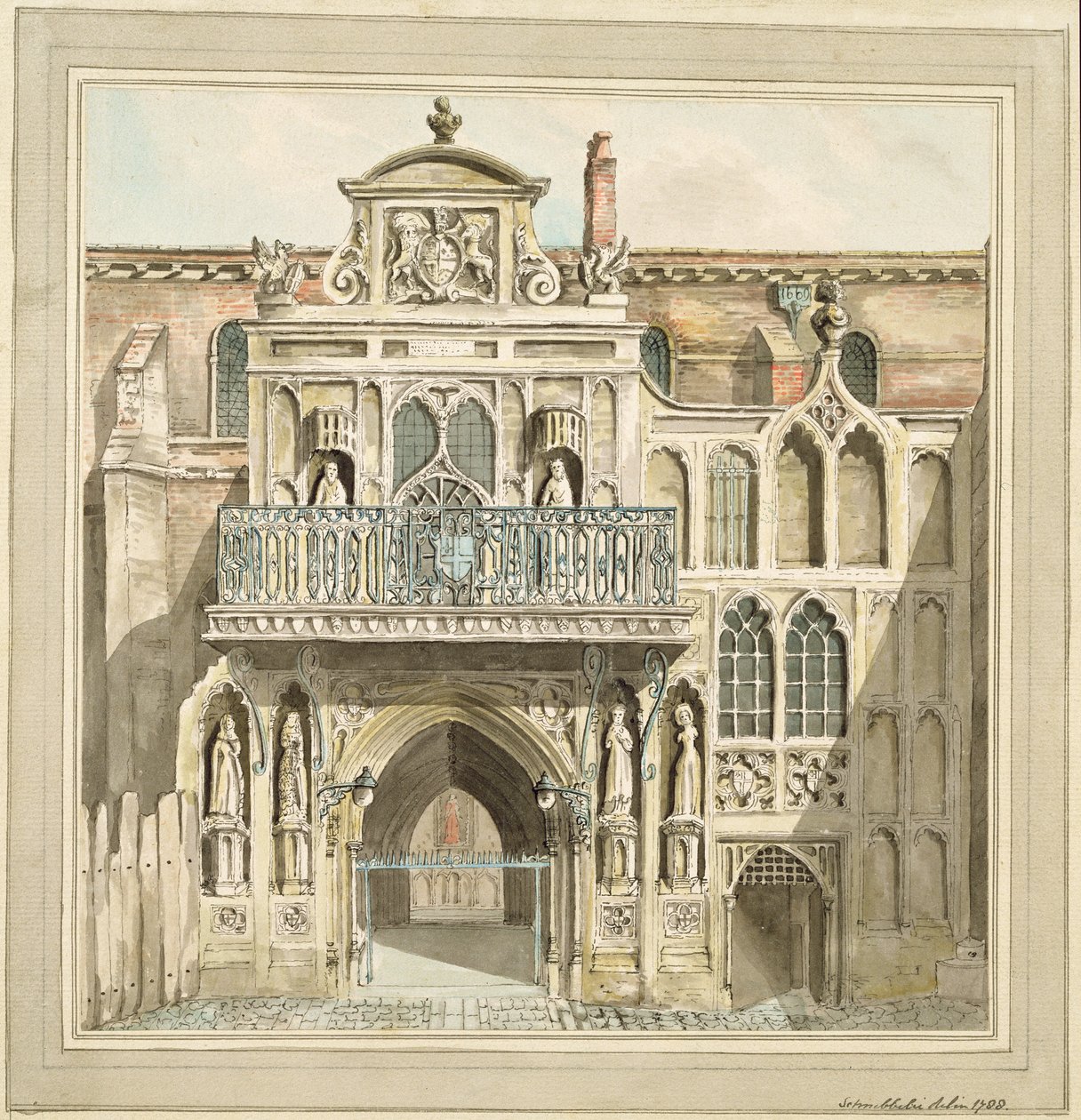La antigua fachada del Guildhall, Ciudad de Londres, 1788 de Jacob Schnebbelie