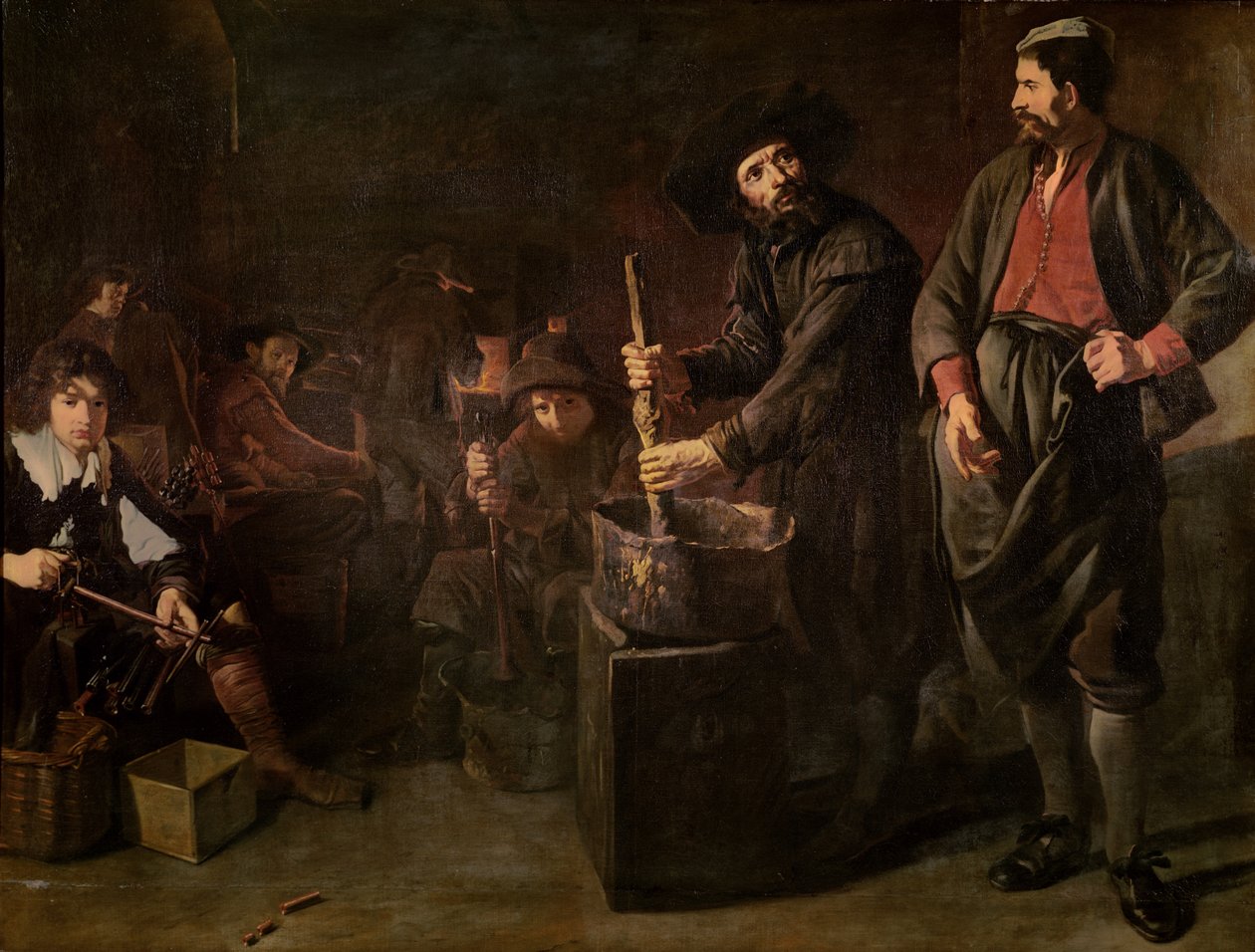 Interior de un taller de fabricación de vidrio en Ámsterdam de Jacob or Jacques van Loo
