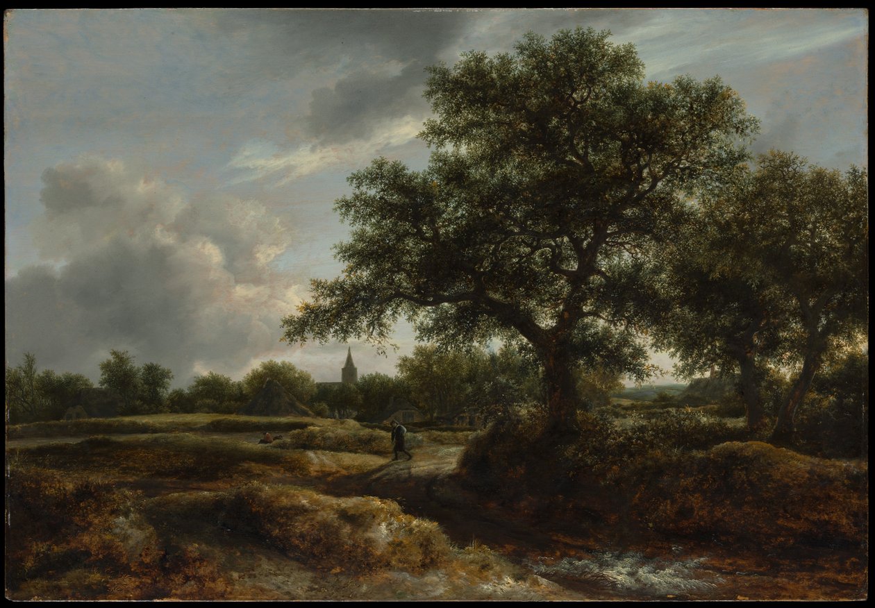 Paisaje con un Pueblo en la Distancia de Jacob van Ruisdael