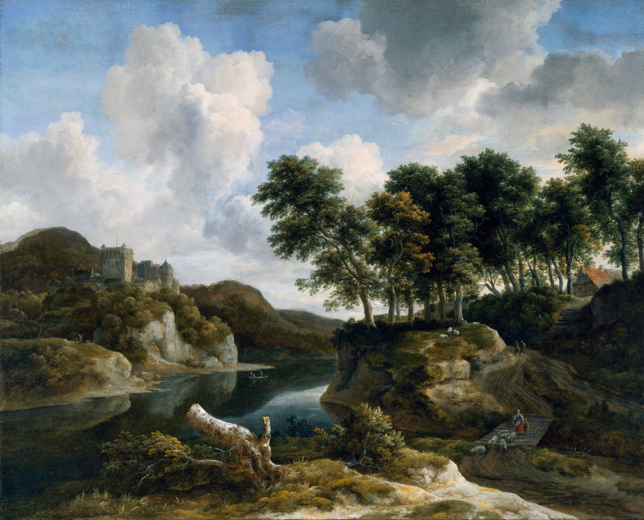 Paisaje fluvial con un castillo en un alto acantilado de Jacob van Ruisdael