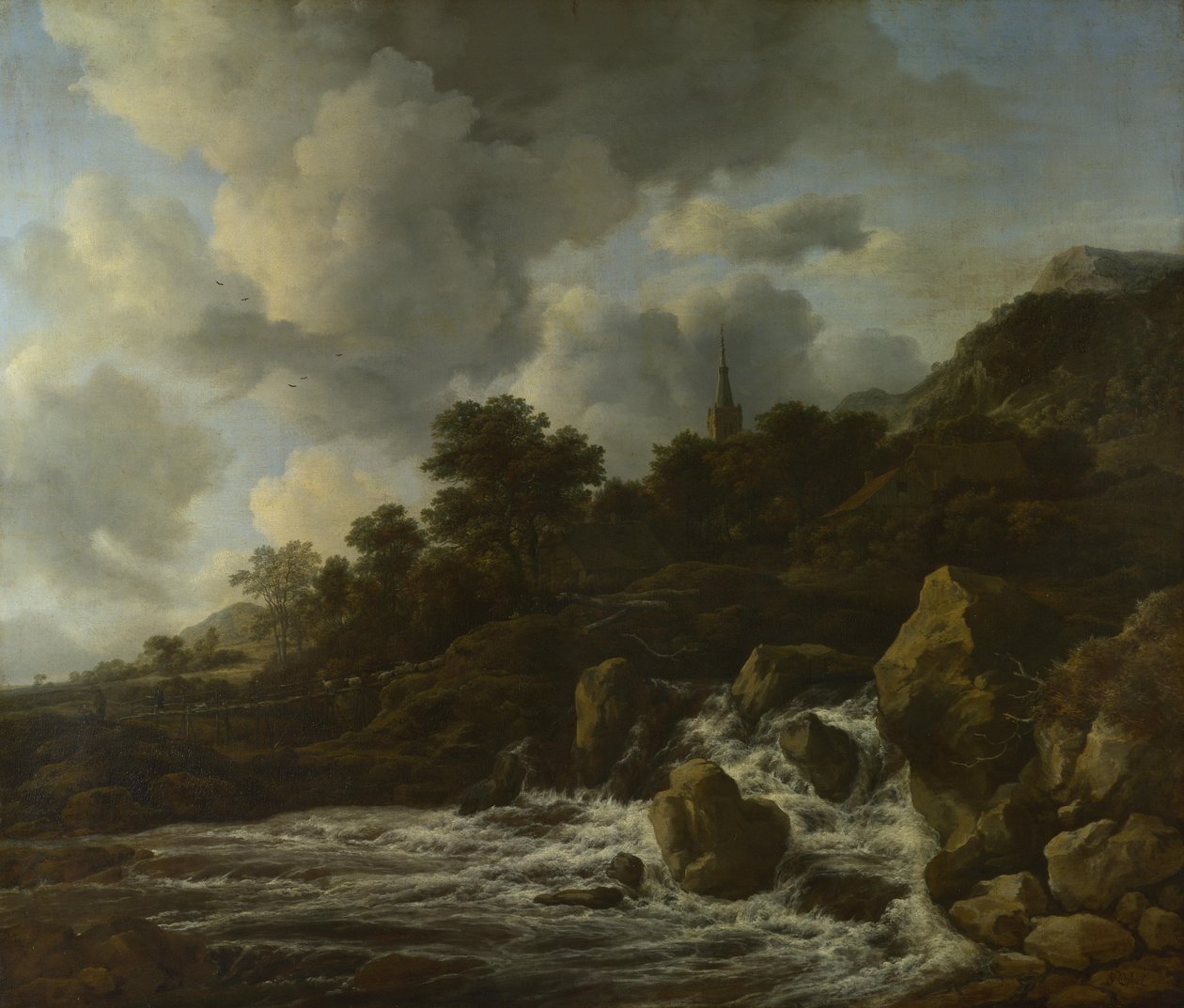 Cascada cerca de un pueblo, c.1665-70 de Jacob van Ruisdael