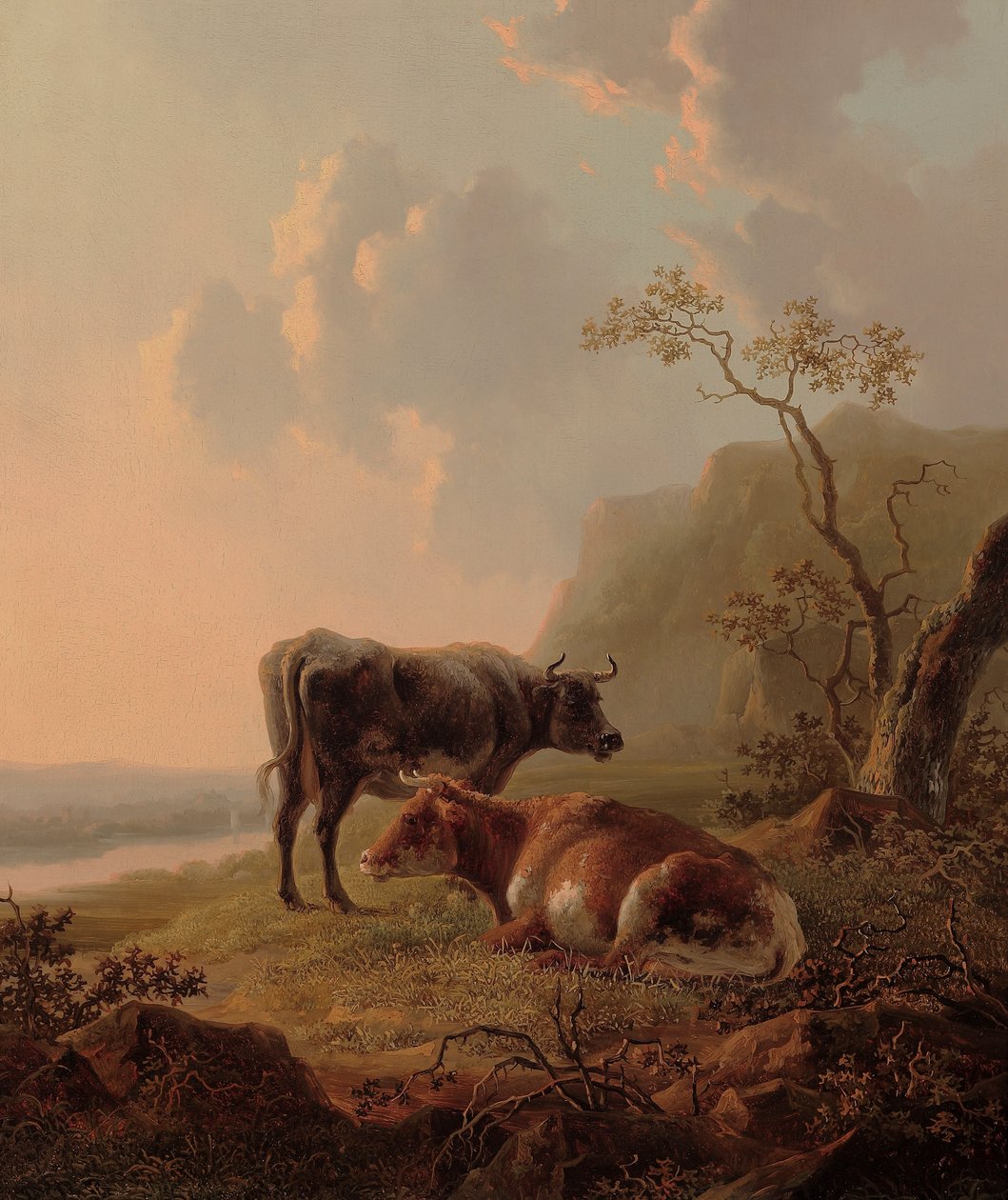 Ganado en un paisaje italianizante de Jacob van Strij