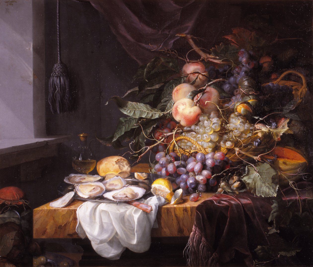 Naturaleza muerta con frutas y ostras de Jacob van Walscapelle