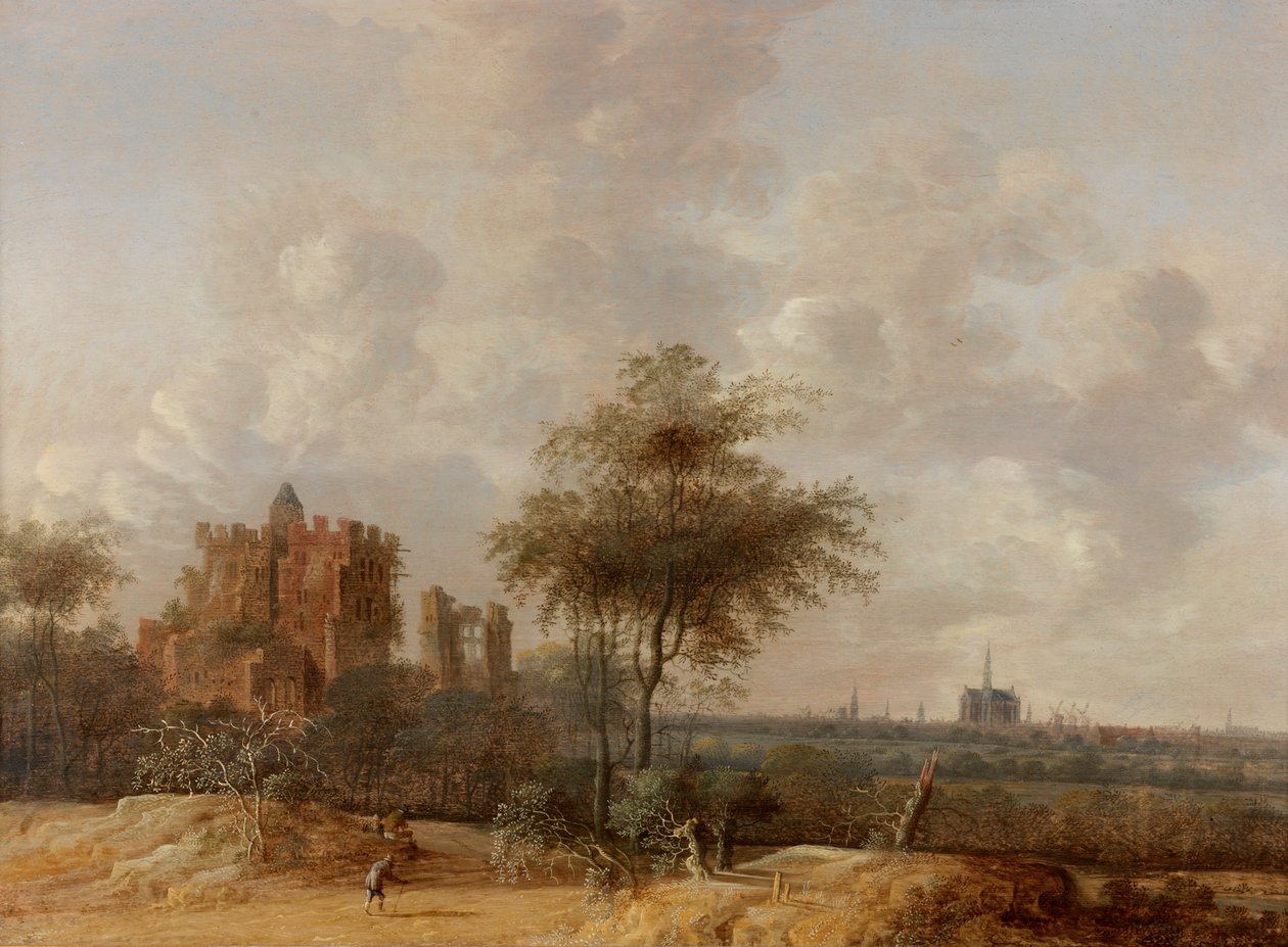 Paisaje con el Castillo en Ruinas de Brederode y una Vista Lejana de Haarlem, 1655 de Jacob van der Croos