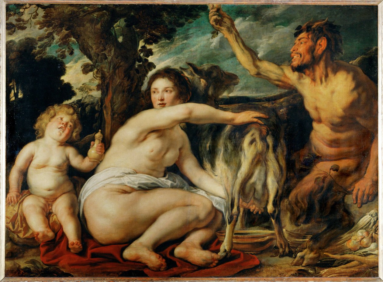 Jupiter enfant nourri par la chevre Amalthee - El niño Júpiter amamantado por la cabra Amaltea ... de Jacob (studio of) Jordaens