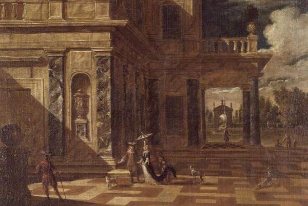 Capricho arquitectónico con figuras elegantes de Jacob Balthasar Peeters
