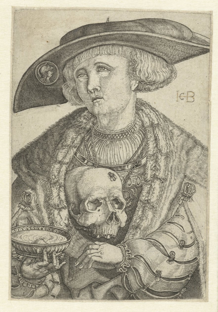 Autorretrato con calavera y cuenco de Jacob Binck