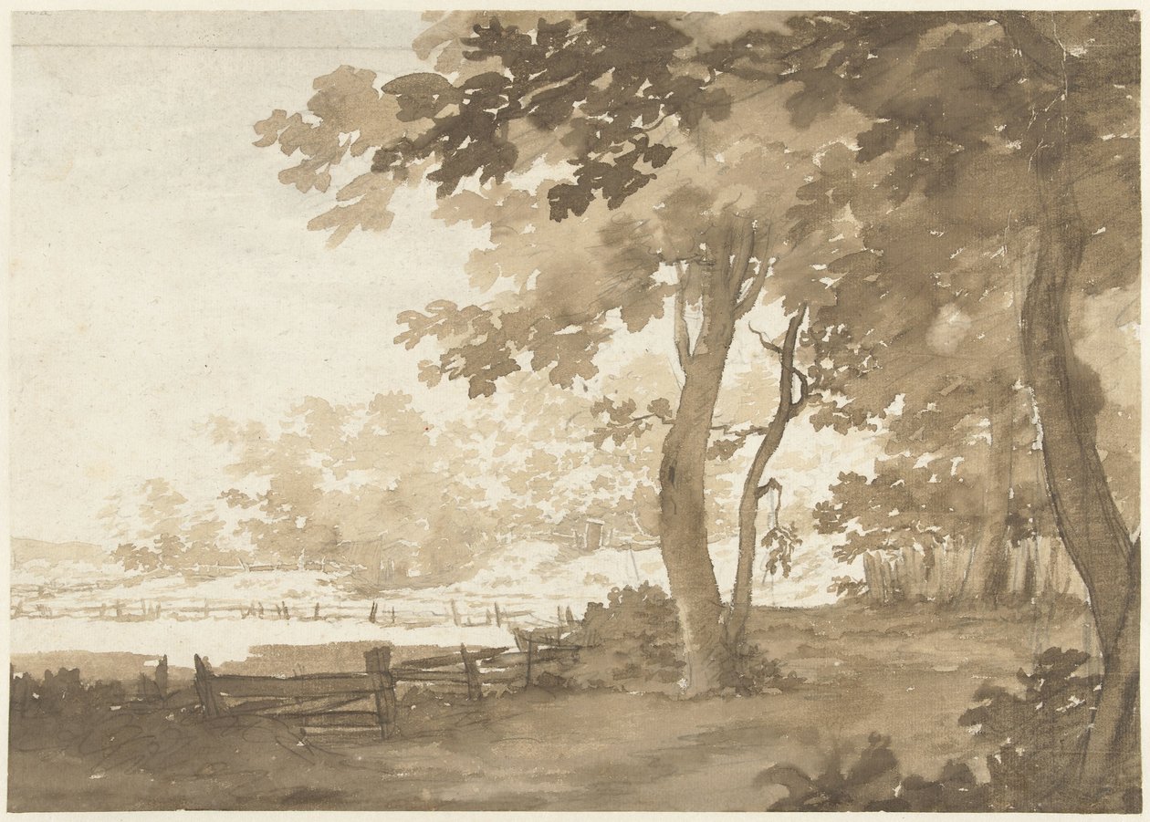 Paisaje con un camino bajo los árboles de Jacob  Cats
