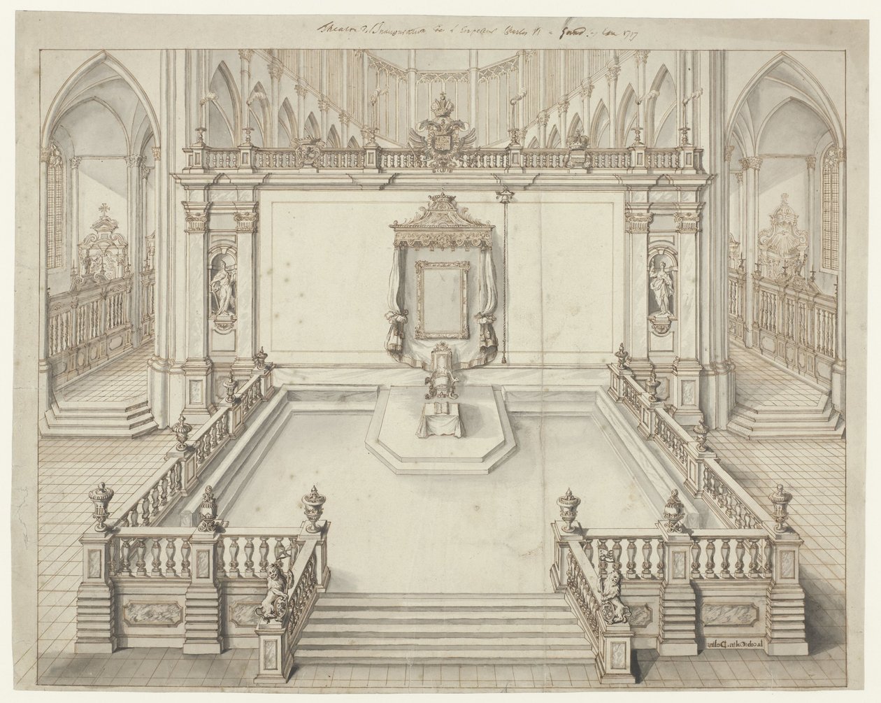 Salón del trono en St. Bavokerk en Gante para la investidura de Carlos VI, emperador de Alemania, en 1717 de Jacob Colin