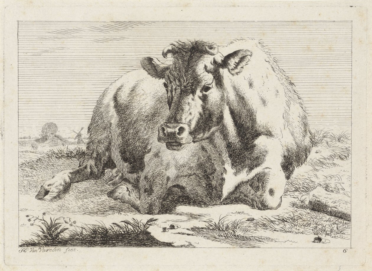vaca mentirosa Seis grabados a partir de dibujos de varios maestros (título de la serie) de Jacob Elias van Varelen