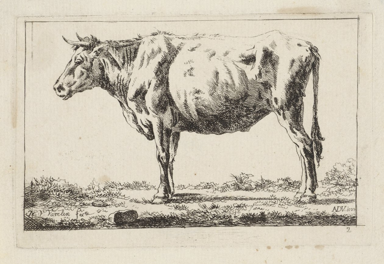Vaca de pie, a la izquierda de Jacob Elias van Varelen