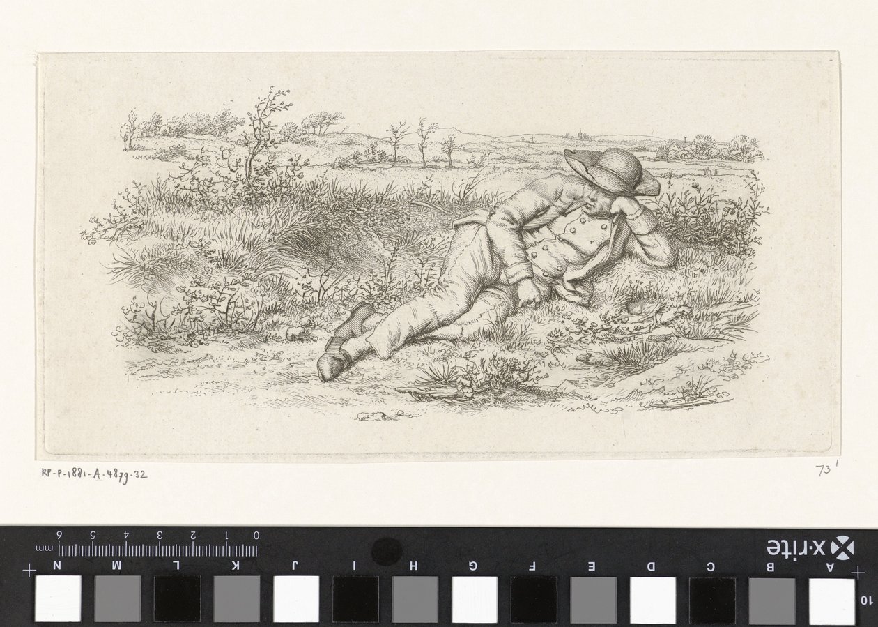 Hombre recostado en un paisaje Impresiones de estudio / Etudes gravées (título de la serie) de Jacob Ernst Marcus