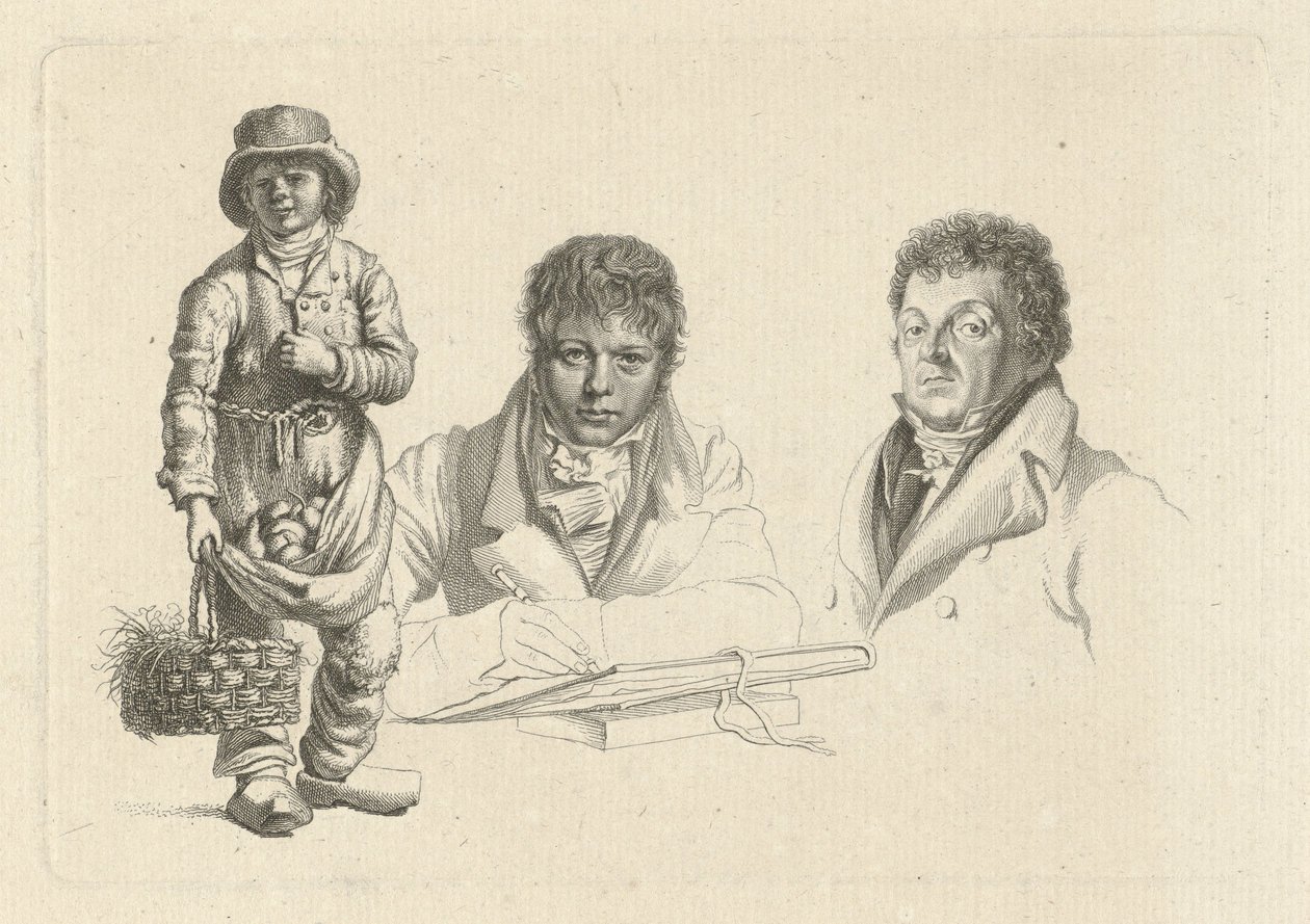 Retratos de J.P. Visser Bender y P. Pz. Barberos junto a un niño de Jacob Ernst Marcus