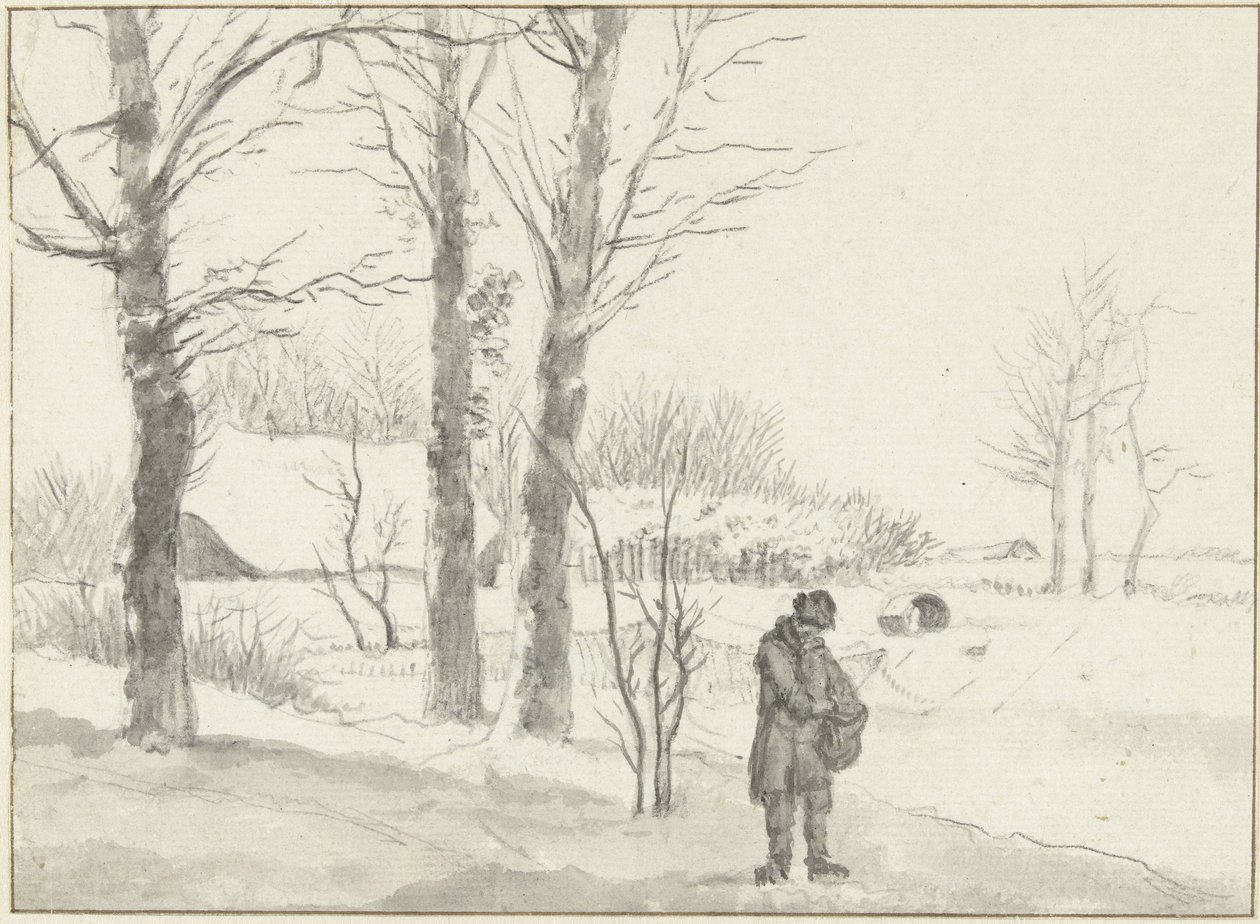 Paisaje de nieve con hombre de pie de Jacob Ernst Marcus